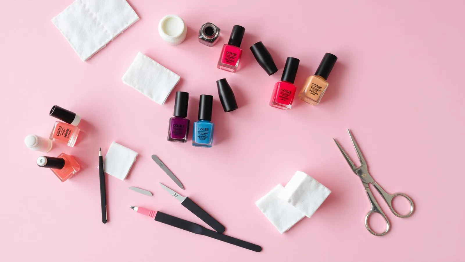 Manicure tools and polish flat lay